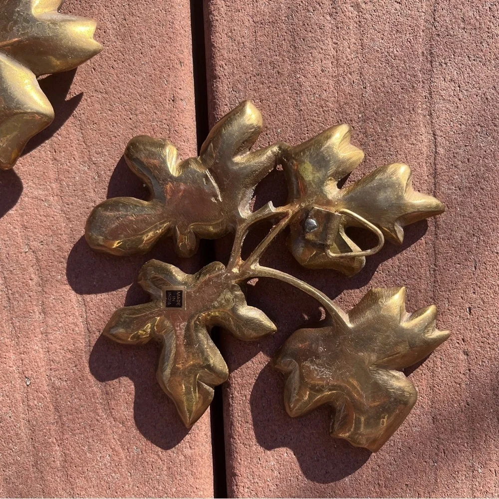 Vintage Brass Leaf Wall Plaques, 1970's Mid Century Brass Leaves, Set of 3